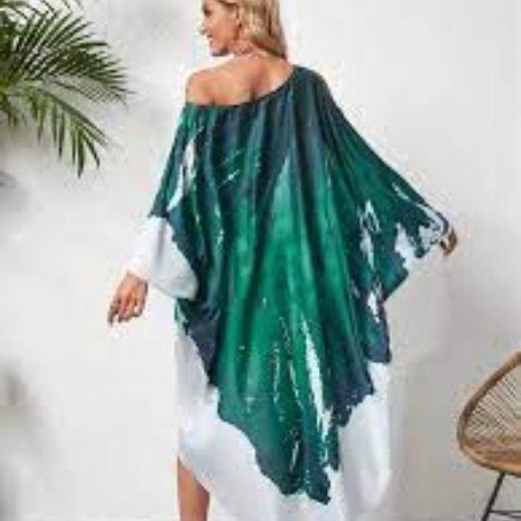 Dresses & Skirts - Womens  Colorblock Asymmetrical Dolman Sleeve Green Dress small